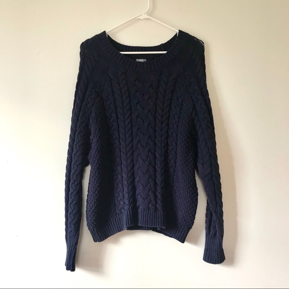 Aerie loose knit chunky cable navy sweater small